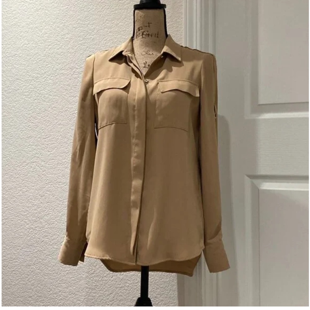 White House Black Market Tan Button-Up Blouse. Size: 2